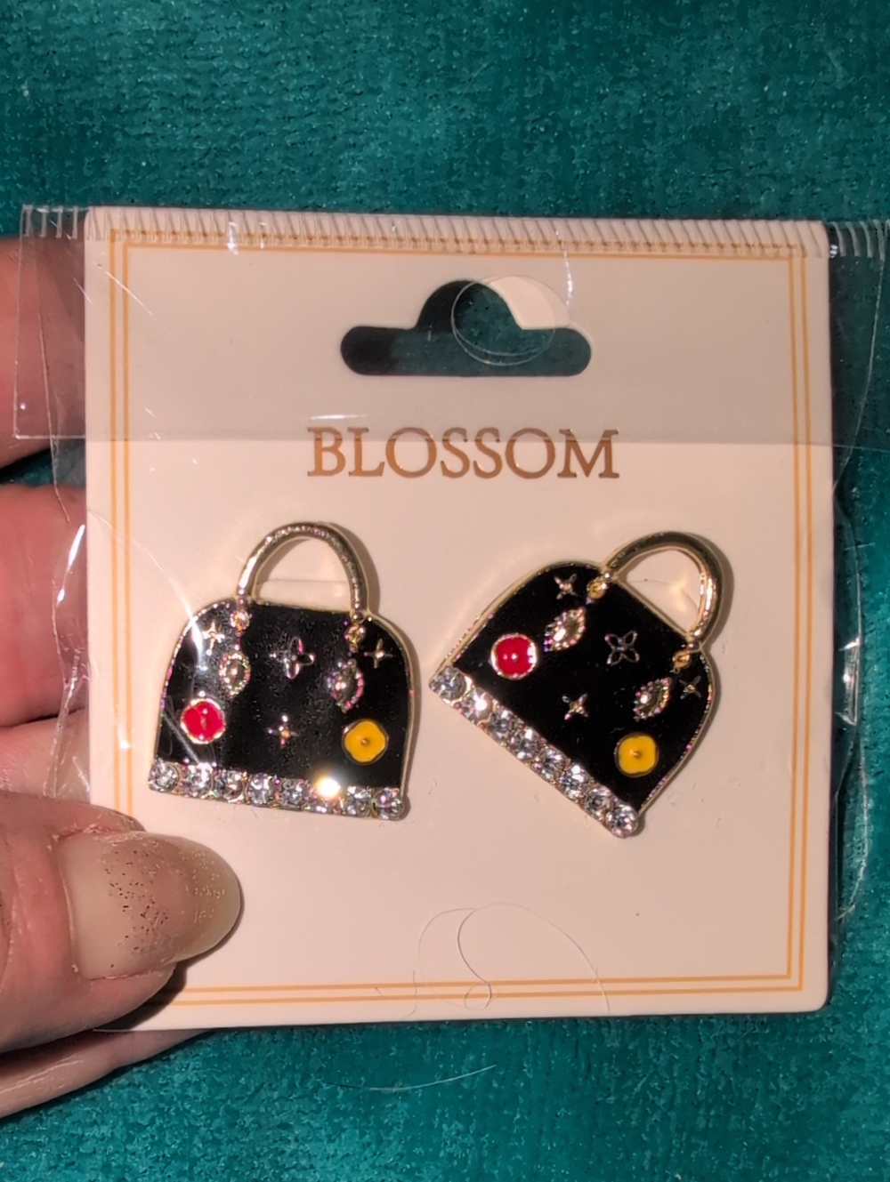 Blossom Black Enamel Handbag Stud Earrings